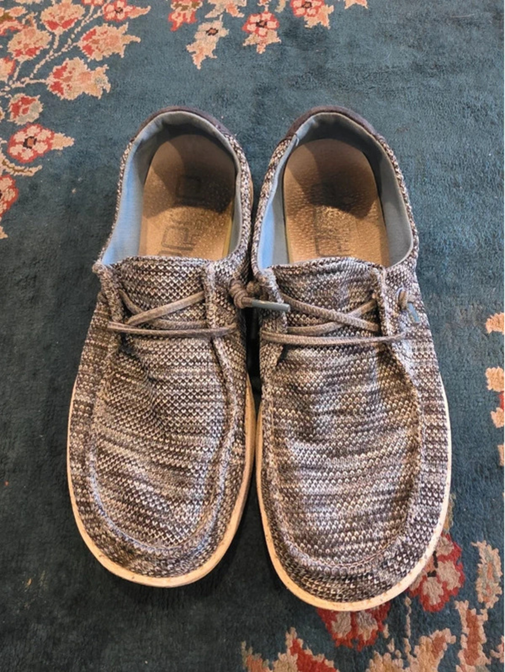 HeyDude Wendy Sox Gray Blue Knit Slip On Loafers Shoes Women's Size 7